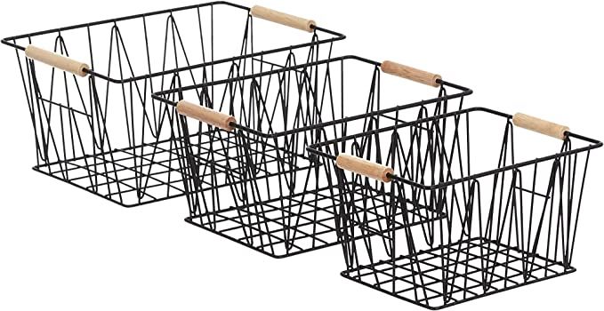 AmazonBasics Wire Storage Baskets - Set of 3, Black | Amazon (US)