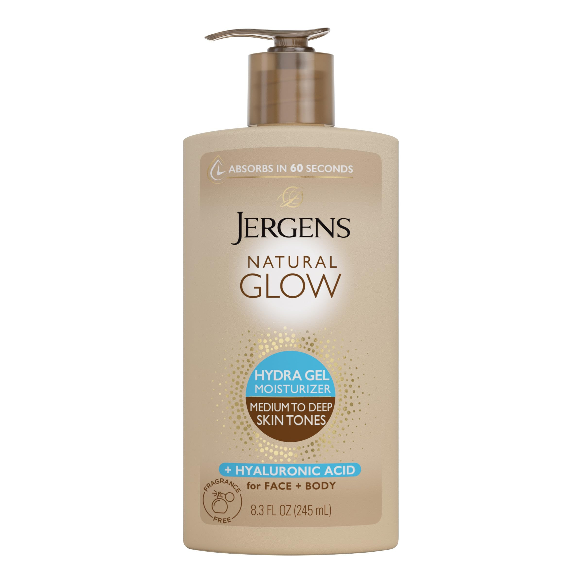 Jergens Natural Glow Hydra Gel Moisturizer, Hyaluronic Acid Tanning Lotion, Hydrating Tanning Gel, Fragrance-Free Self Tanner, Medium to Deep Skin Tones 8.3 Oz | Amazon (US)