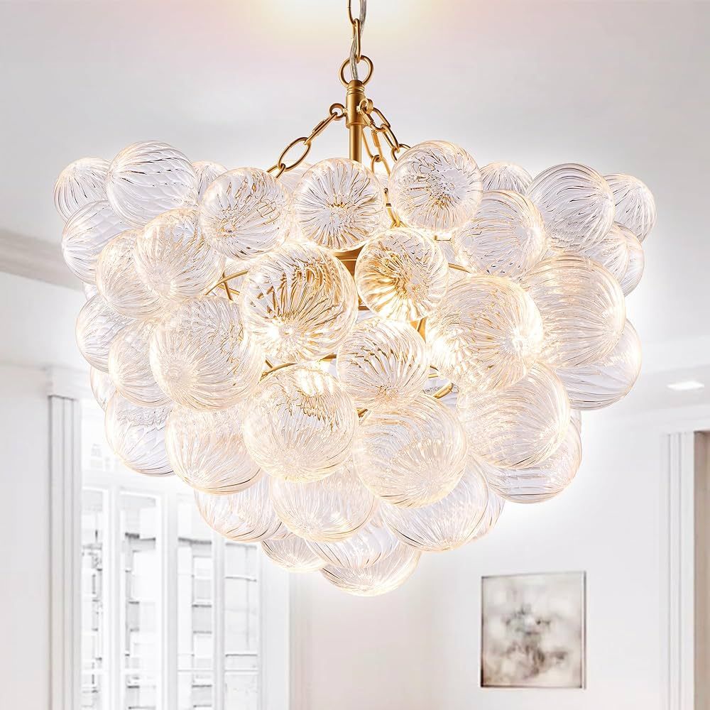 Bubble Chandelier Lighting Dia 20" Swirled Clear Ribbed Hand Blown Glass Balls Chandeliers Hangin... | Amazon (US)