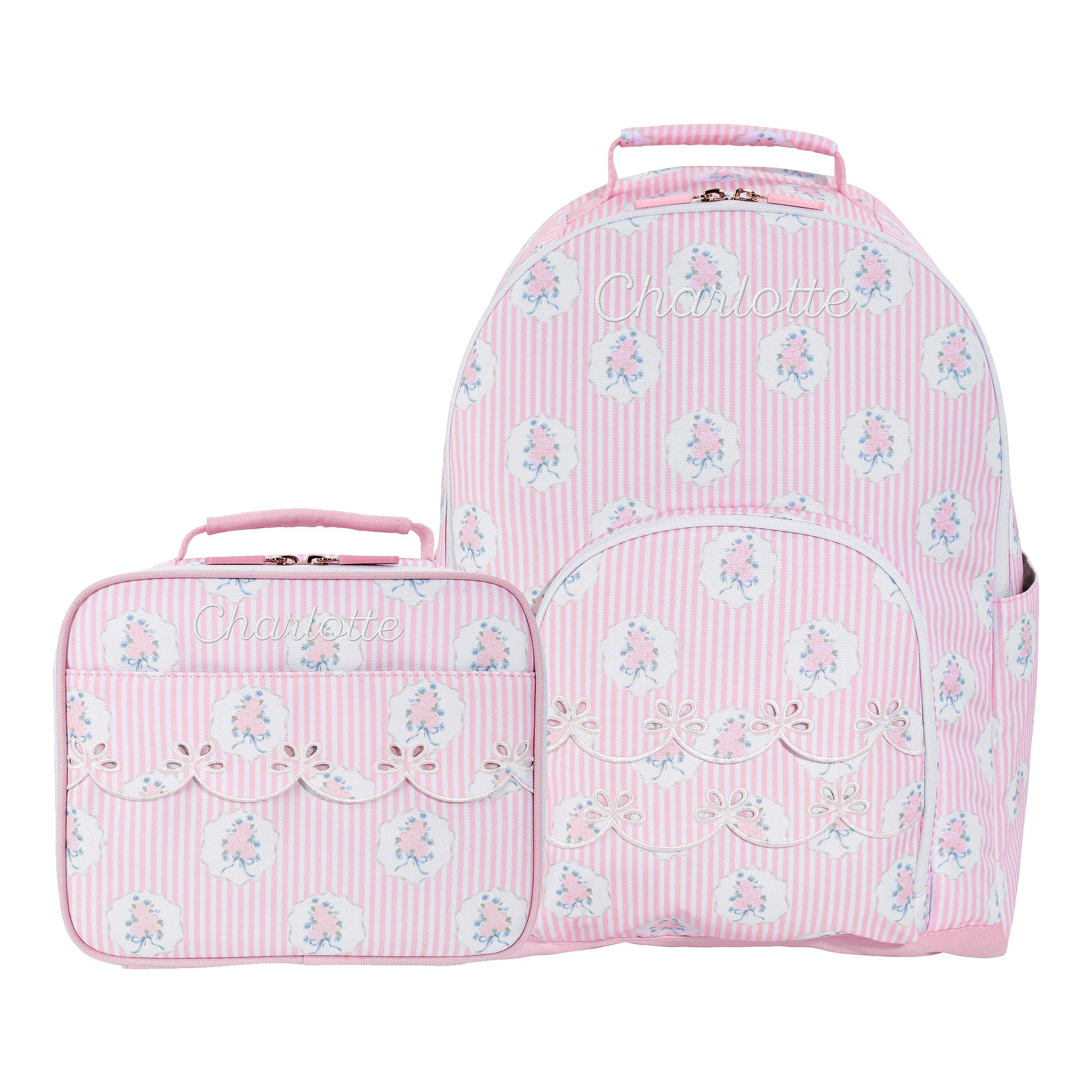 Gear-Up Pink Floral Pinstripes Large Backpack and Lunch Box Bundle, Set of 2 | Pottery Barn Teen