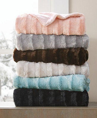 Madison Park Duke Ribbed Faux-Fur Throw, 50 | Macy's