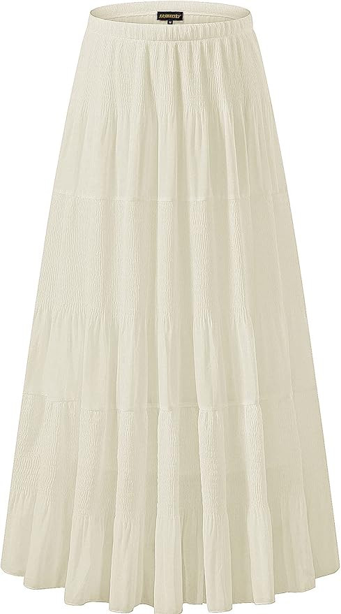 NASHALYLY Women's Chiffon Elastic High Waist Pleated A-Line Flared Maxi Skirts | Amazon (US)