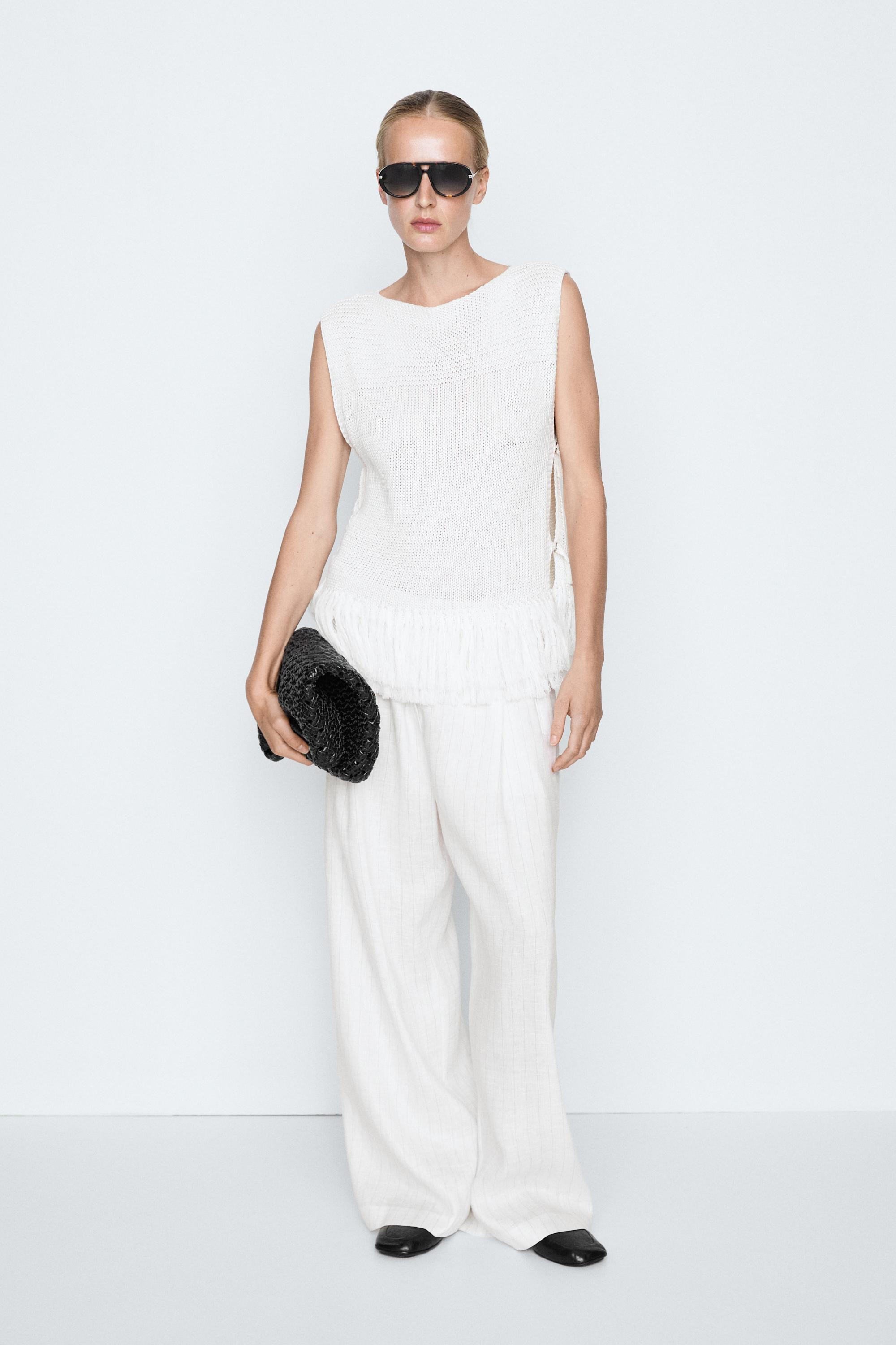 Fringe detail knit top - STUDIO | Massimo Dutti US