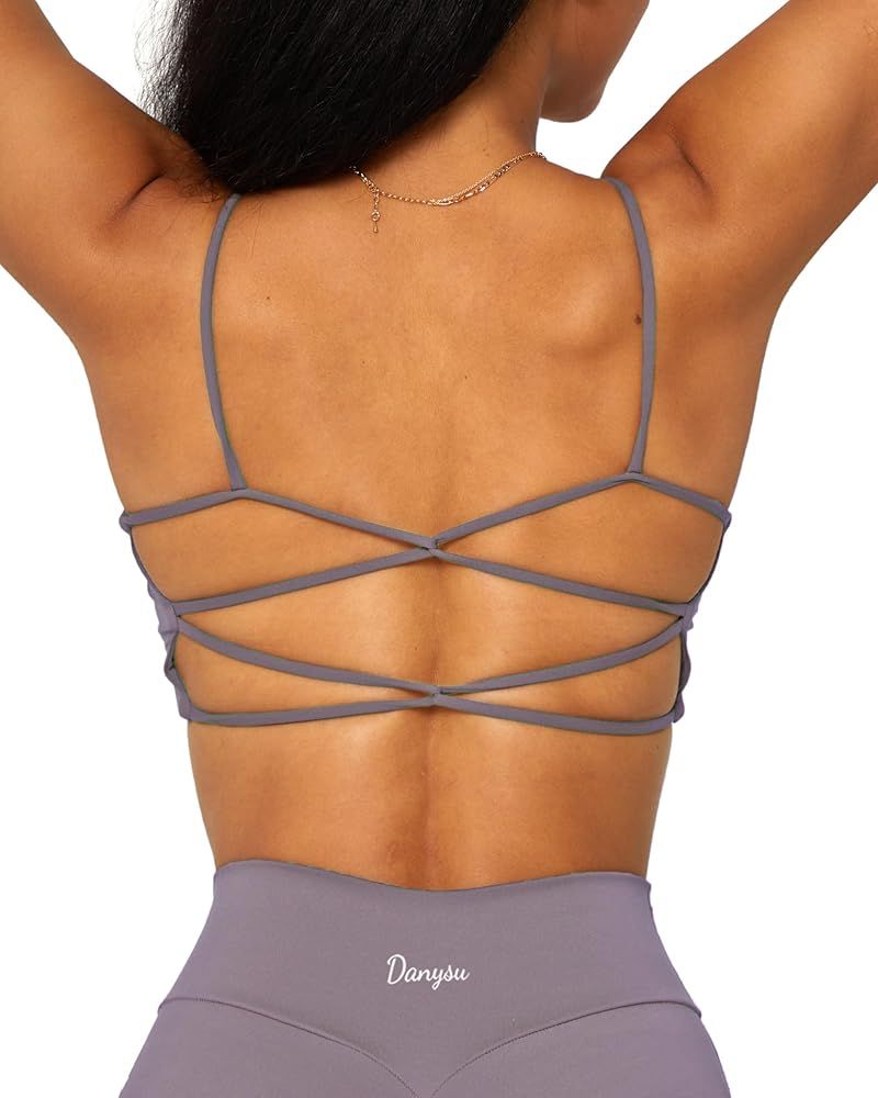 Danysu Backless Sports Bra Soft Workout Tops with Removable Padded Yoga Training Bras Strappy Goi... | Amazon (US)
