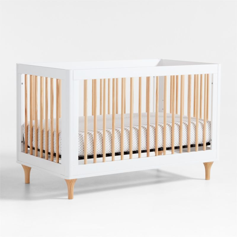 Babyletto Lolly White & Natural 3-in-1 Wood Convertible Baby Crib with Toddler Bed Conversion Kit... | Crate & Barrel