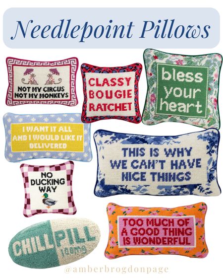 Make a statement with these needlepoint accent pillows! 

#needlepoint #needlepointpillows #homedecor #grandmillennial #pillows #funny #chillpill #blessyourheart #noduckingway #classybougierachet 

#LTKhome