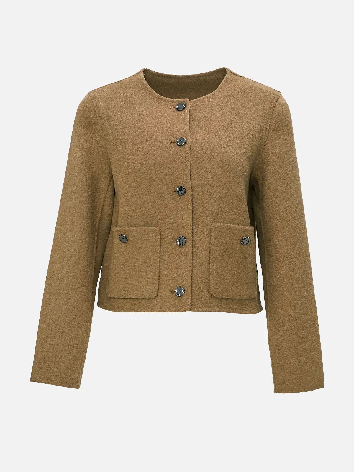 Round Neck Short Woolen Jacket | SDEER