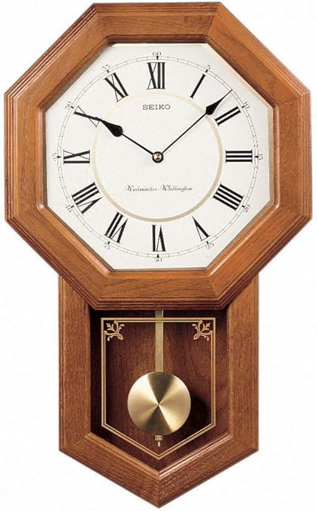 Seiko Light Oak Traditional Schoolhouse Wall Clock with Chime & Pendulum | Amazon (US)