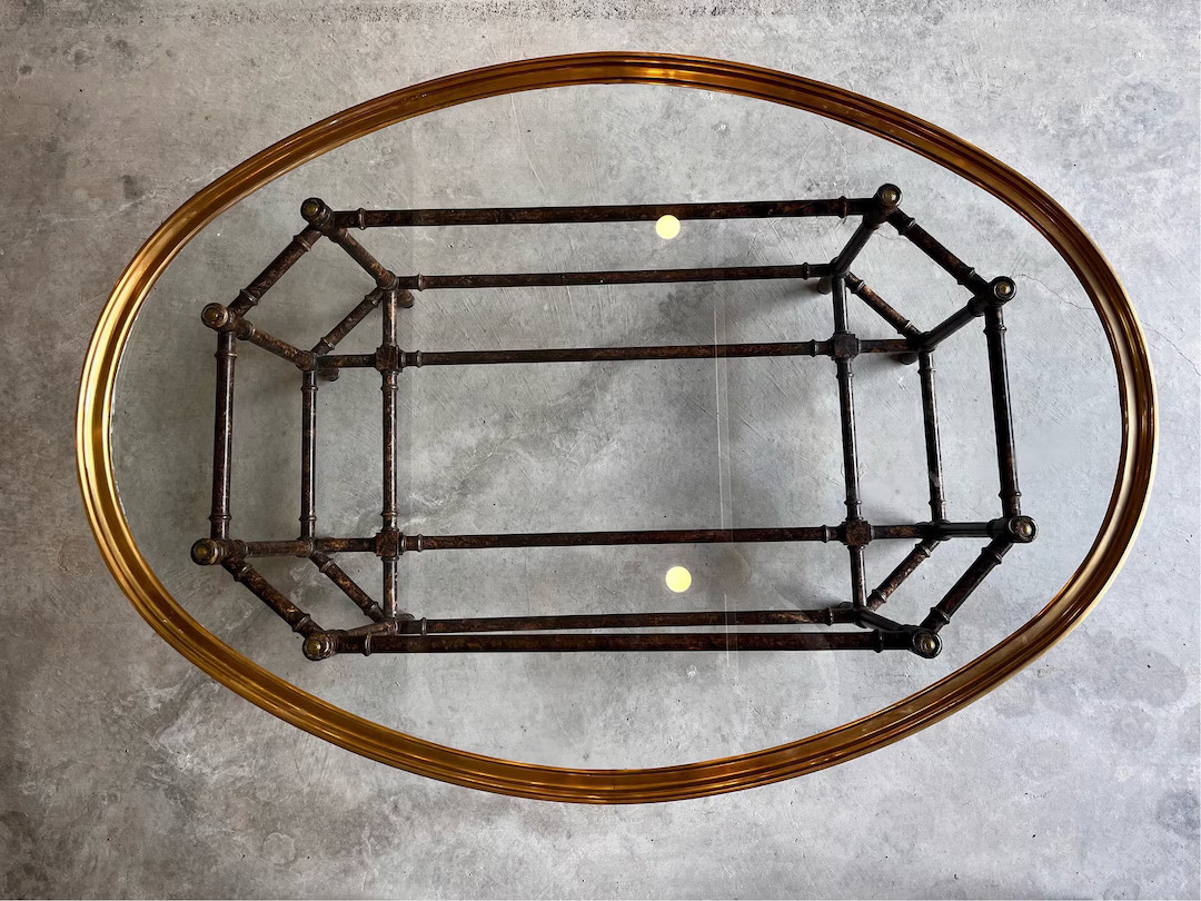 Baker Chinoiserie Faux Bamboo, Brass, and Glass Cocktail Table - Etsy | Etsy (US)