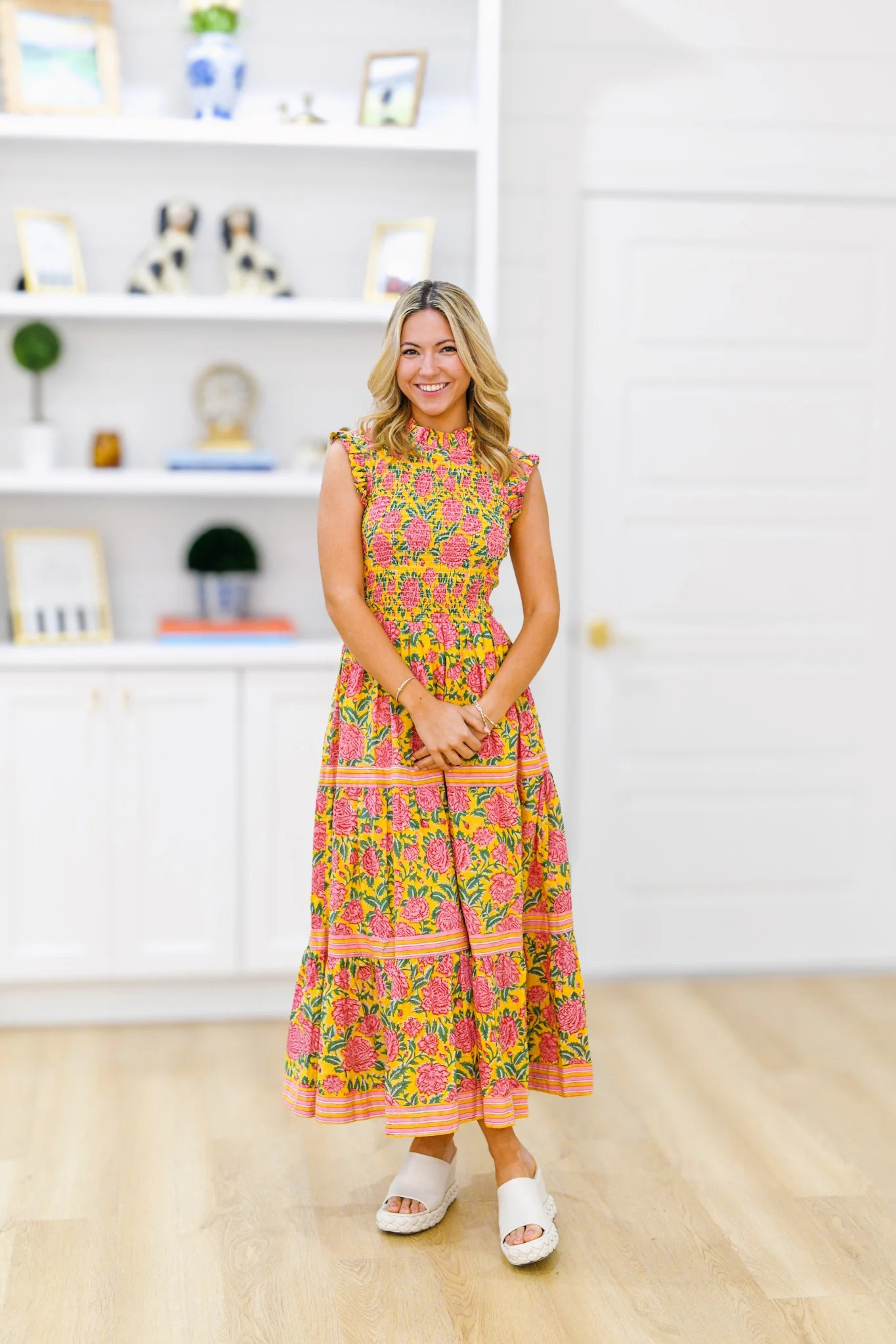 Vanessa Smocking Tier Maxi Dress -Yellow/Pink | Fancyd Boutiqe