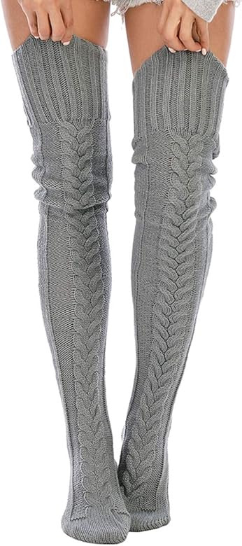 Leoparts Women's Cable Knitted Thigh High Boot Socks Extra Long Winter Stockings Over Knee Leg Wa... | Amazon (US)
