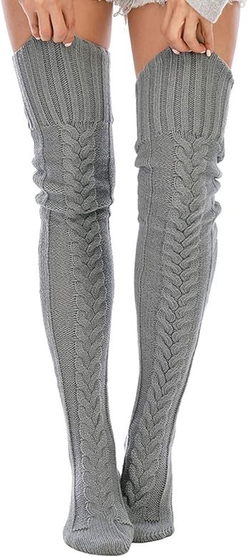 Leoparts Women's Cable Knitted Thigh High Boot Socks Extra Long Winter Stockings Over Knee Leg Wa... | Amazon (US)