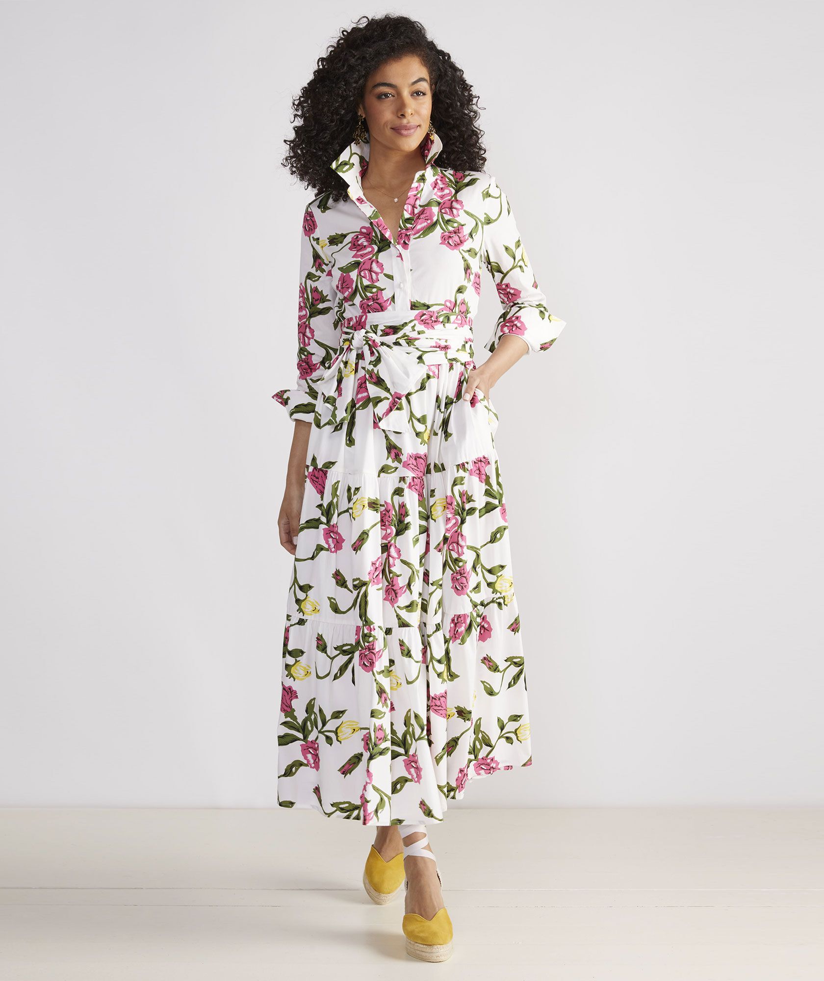 Kentucky Derby Roses Tiered Shirtdress | vineyard vines