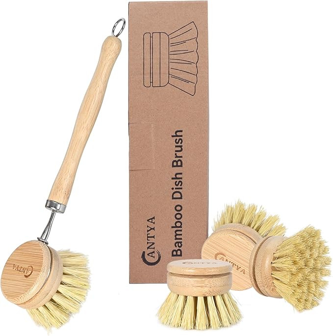 Bamboo Dish Brush with Handle 4 Replacement Heads, Eco-Friendly Vegetable Brush, Brosse Vaisselle... | Amazon (CA)