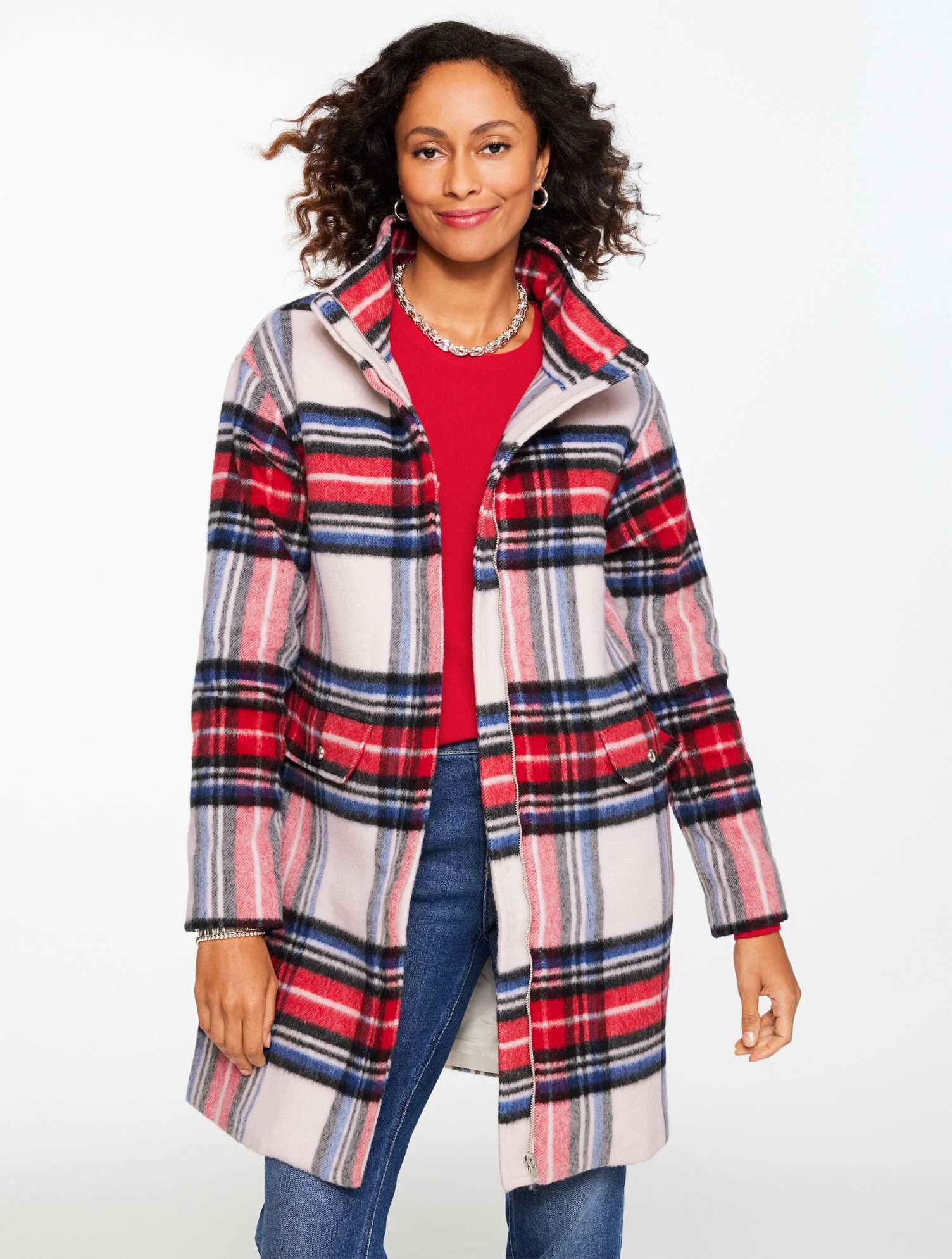 Wool Blend Stadium Coat - Fireside Plaid | Talbots