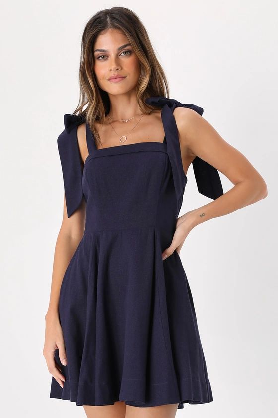 Flirtatious Looks Navy Blue Tie-Strap Mini Dress With Pockets | Lulus (US)