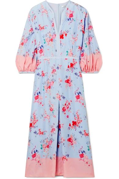 Vilshenko - Evie Printed Silk-satin Midi Dress - Sky blue | NET-A-PORTER (UK & EU)