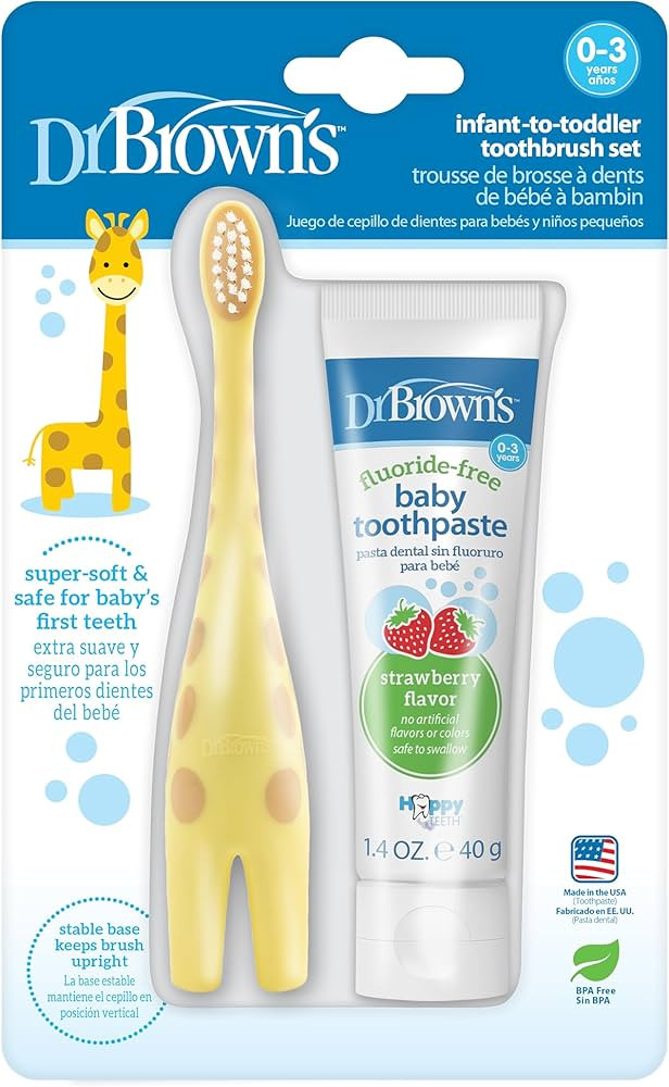 Dr. Brown's Infant-to-Toddler Toothbrush, Giraffe & Strawberry Toothpaste Set | Amazon (US)