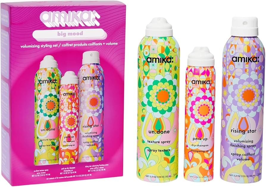 amika big mood volumizing styling set - includes un.done texture hair spray, rising star volumisi... | Amazon (UK)