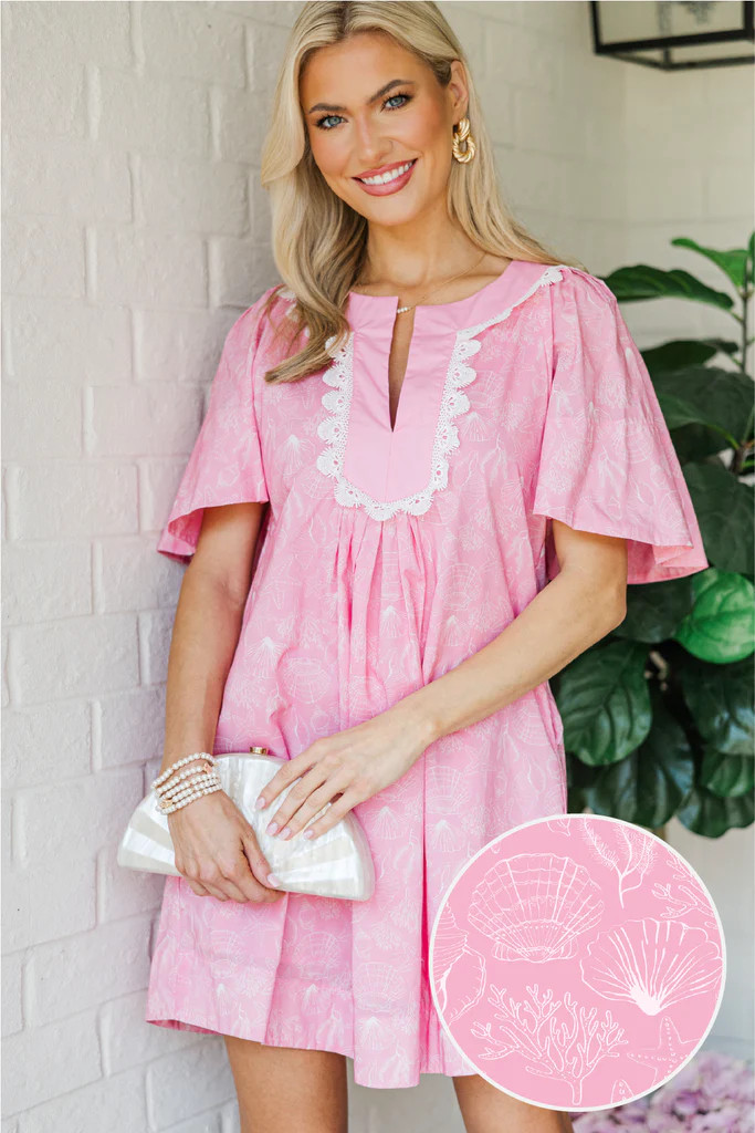 Just A Theory Pink Coastal Print Cotton Dress | The Mint Julep Boutique