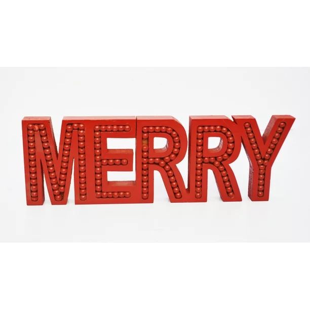 Holiday Time Red Painted Wood Merry Tabletop Décor, 15 x 5 inch - Walmart.com | Walmart (US)