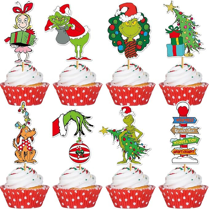 48Pcs Christmas Cupcake Toppers & Cake Decorations - Christmas & Birthday Party Supplies | Amazon (US)