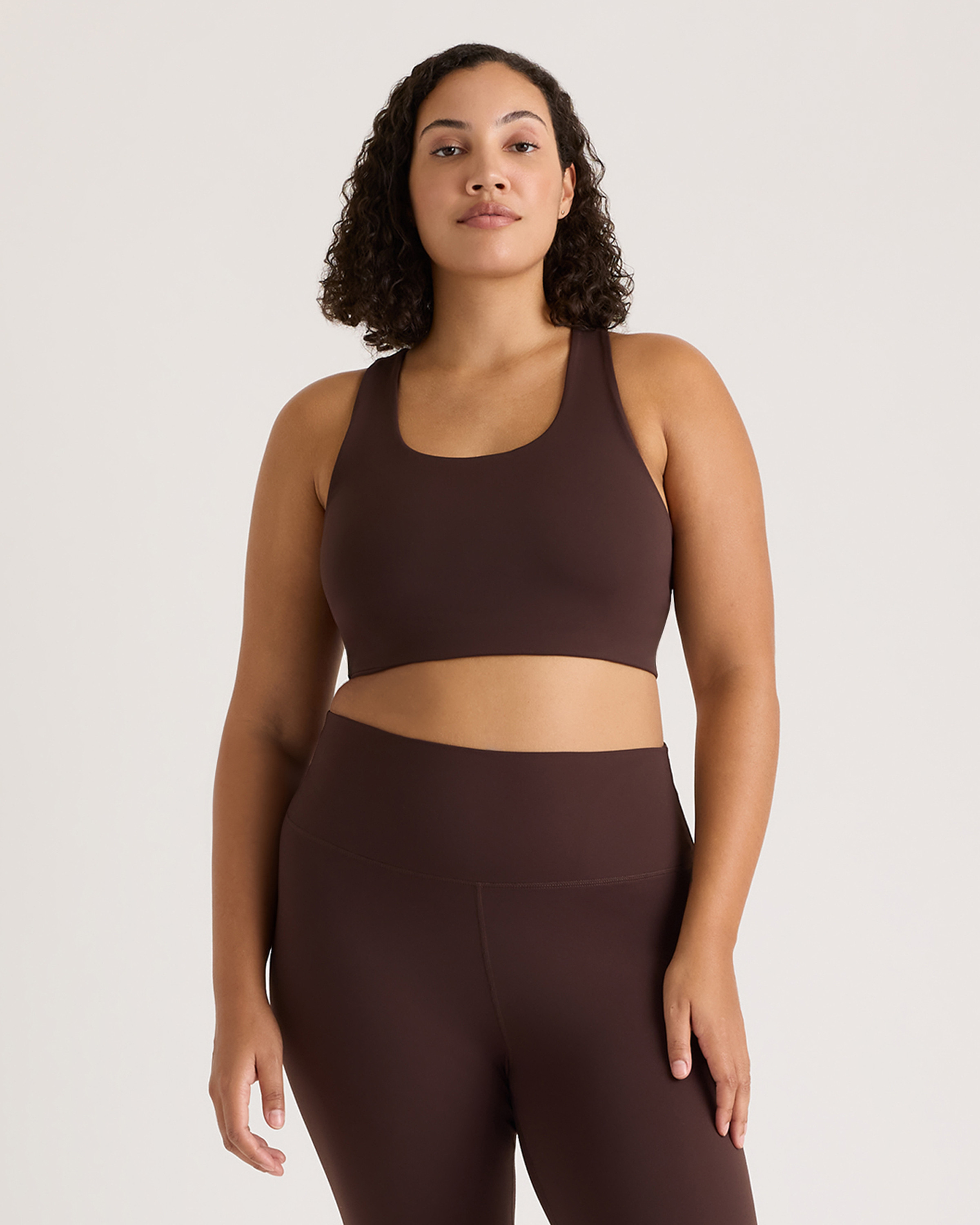Quince | Women's Ultra-Form Scoop Neck Longline Bra in Espresso, Size Large, Nylon/Spandex | Quince
