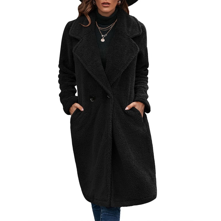 Womens Fuzzy Fleece Lapel Open Front Long Cardigan Coat Teddy Bear FauxFurFallWinterOutwear Jacke... | Walmart (US)