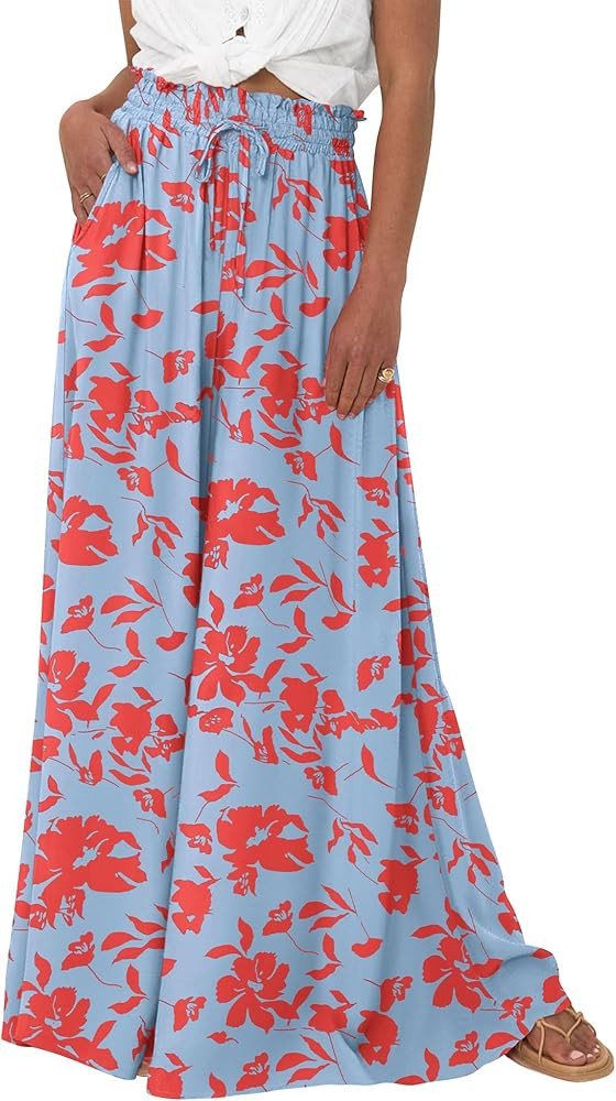 BTFBM Wide Leg Palazzo Pants for Women 2026 Summer Spring Casual High Waisted Flowy Trousers Boho... | Amazon (US)