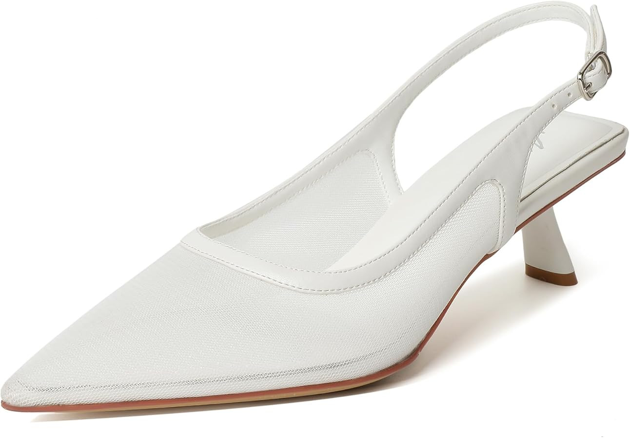 Mostrin Kitten Heels for Women Pointed Toe Pumps Patent Leather Low Heel Slingback Heels with Buc... | Amazon (US)