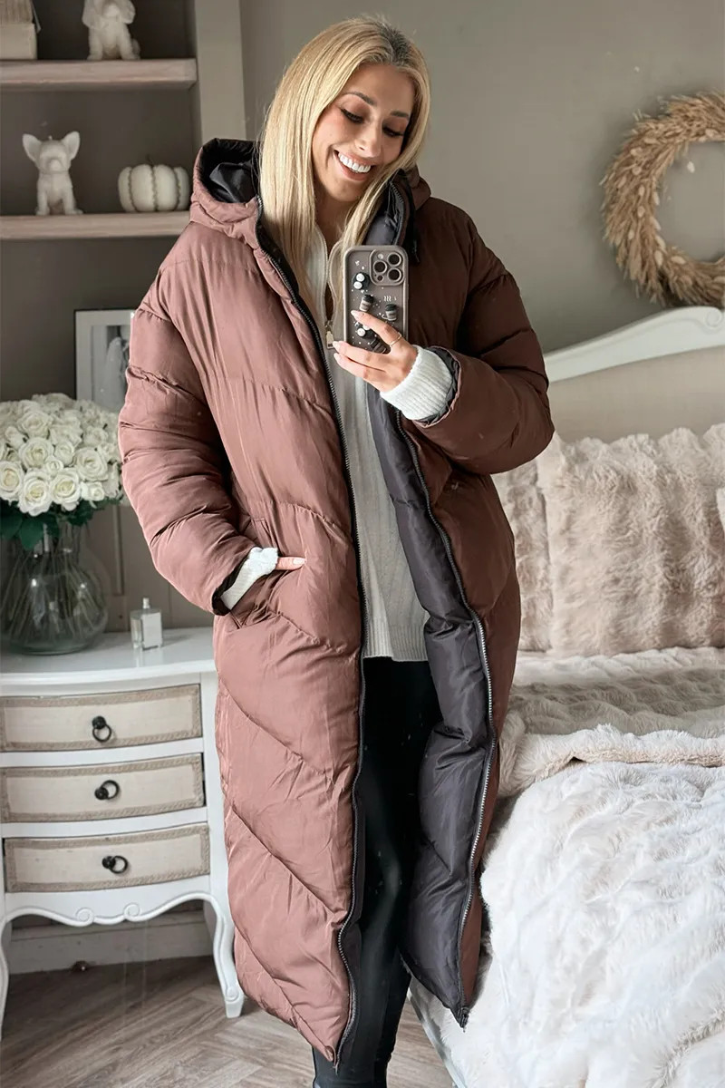 Reversible Hooded Longline Puffer Coat | In The Style