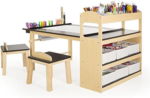 Guidecraft Deluxe Art Center: Kids' Montessori Art Table and Chairs Set with Storage Shelves, 6 F... | Amazon (US)