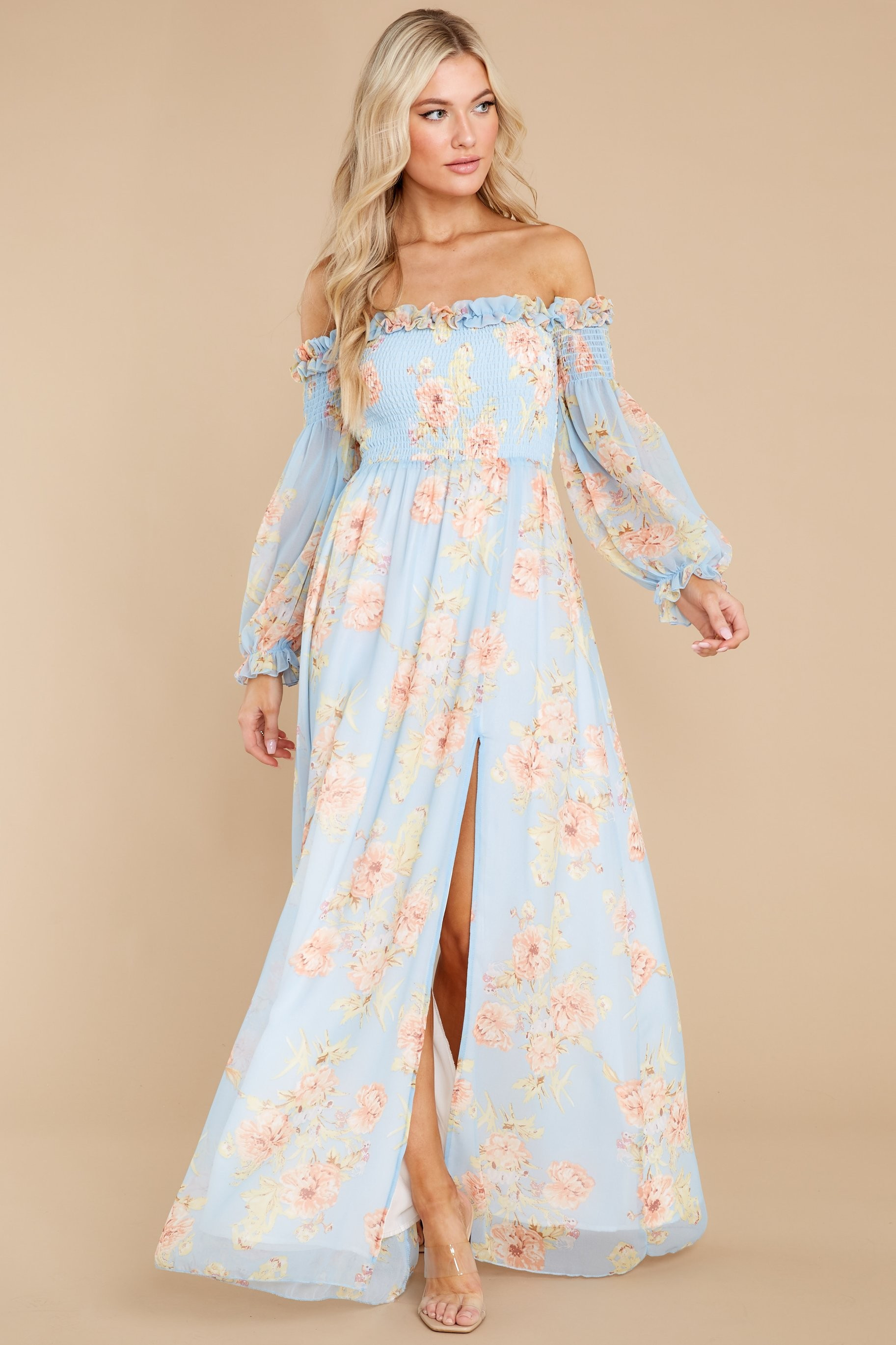 See You Looking Light Blue Floral Print Maxi Dress | Red Dress 