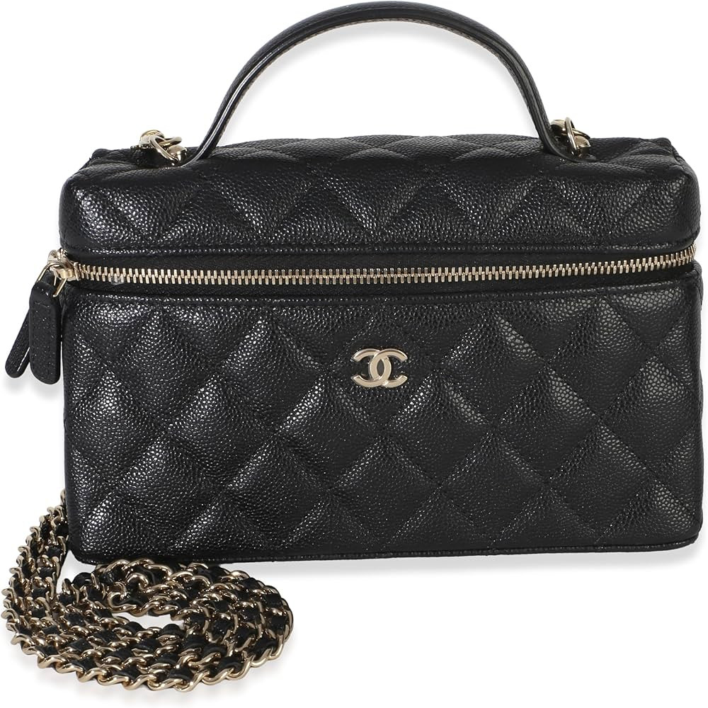 Amazon.com: Chanel, Pre-Loved Black Quilted Caviar Top Handle Slim Vanity Handbag With Chain, Bla... | Amazon (US)