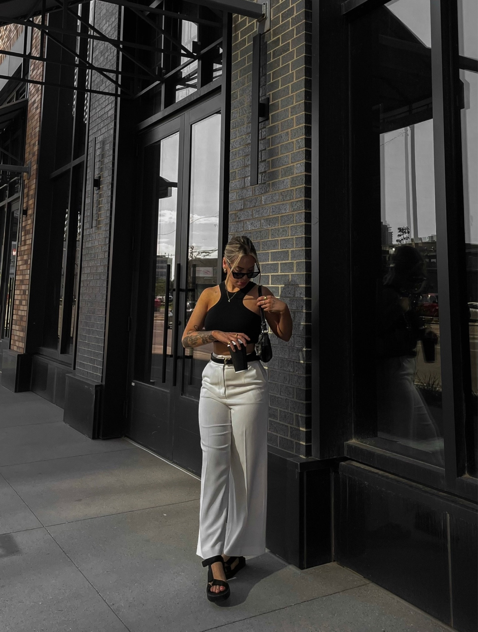 Golden hour✨🖤

💁‍♀️fashion tip of the day💁‍♀️
Okay, another shot gal tip for you cuties (a reminder I’m only 5’1”)🤍 if you’re feeling like your fit is shrinking you down, swap out your top for a crop OR try bra tucking to make your top a crop😉

#LTKstyletip #LTKworkwear #LTKunder100