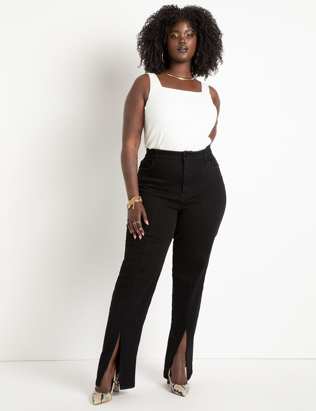 Front Split Hem Jean | Women's Plus Size Pants | ELOQUII | Eloquii