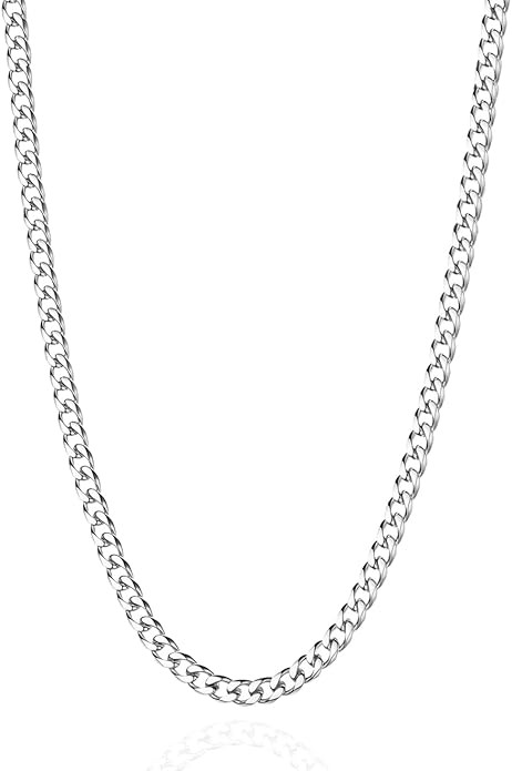 3.5mm/5mm Silver Stainless Steel Cuban Link Chain Necklace Jewelry for Men, 18-26 Inches | Amazon (US)