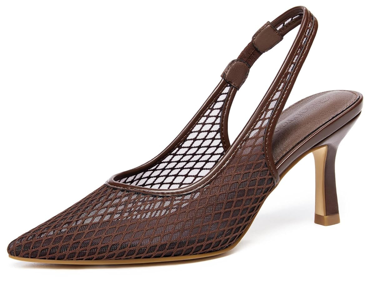 Coutgo Womens Mesh Slingback Kitten Heels Pointed Toe Low Heel Pumps Sexy Dress Shoes | Amazon (US)