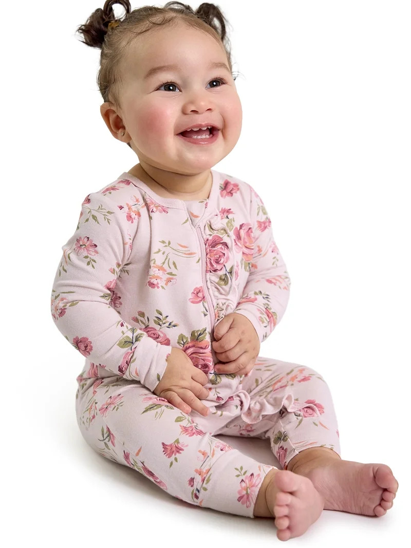 Modern Moments by Gerber Baby Neutral Super Soft Viscose Ruffled Coverall, Sizes Newborn - 12 Mon... | Walmart (US)