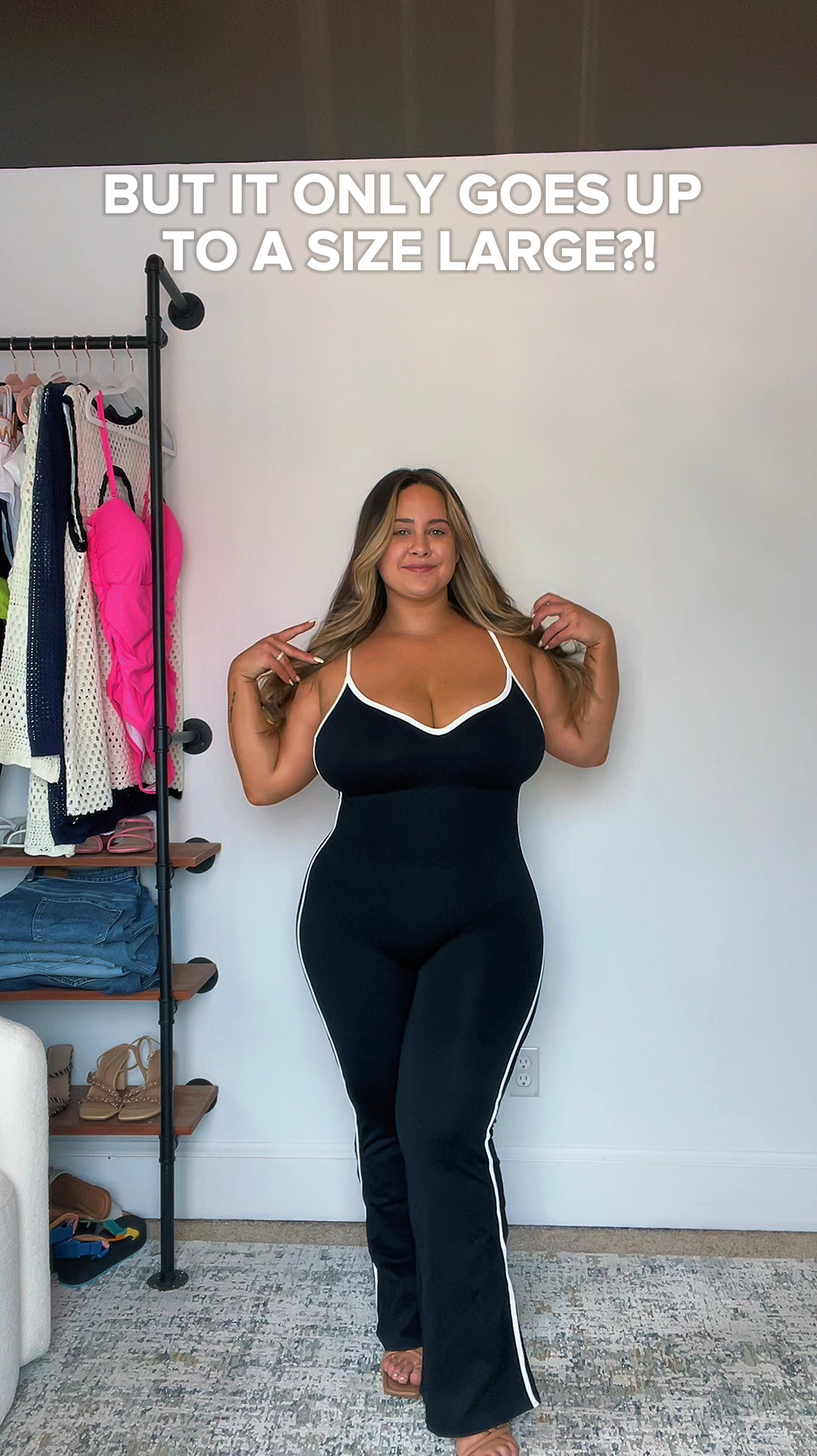 Size 14-16 wearing a size LARGE 

Wish the straps had more hold, but they get the job done! Love the tummy control! 

#jumpsuit #colorblock #tummycontrol #ltkcurves #casualoutfits #summoutfits 

#LTKstyletip #LTKmidsize #LTKfindsunder50