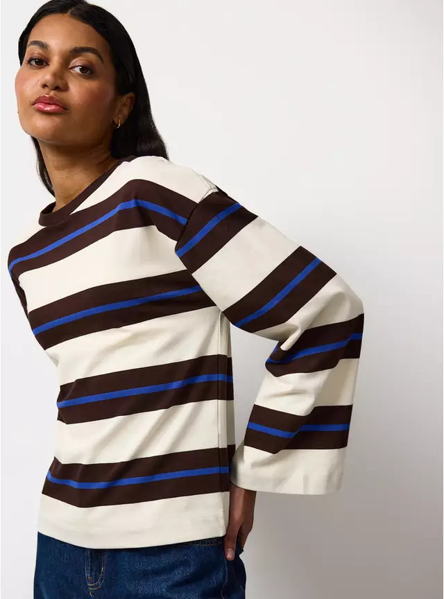 Brown Striped Long Sleeve T-Shirt XS | Tu Clothing