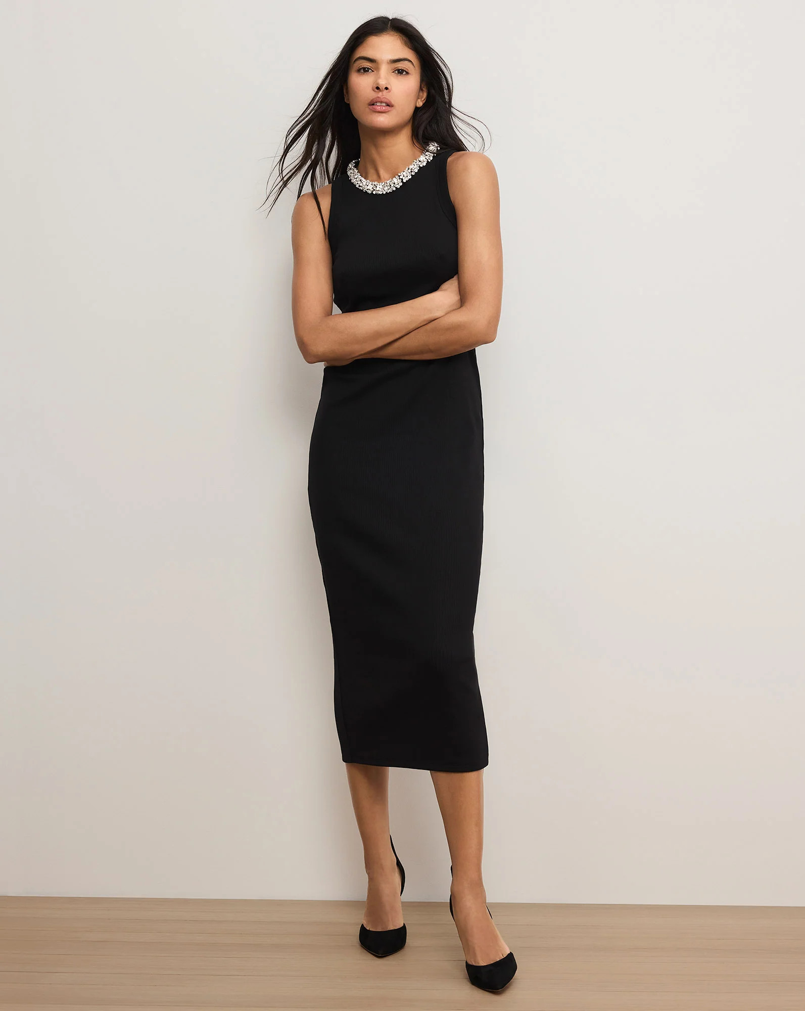 Jordyn Embellished-Collar Midi Dress | Veronica Beard