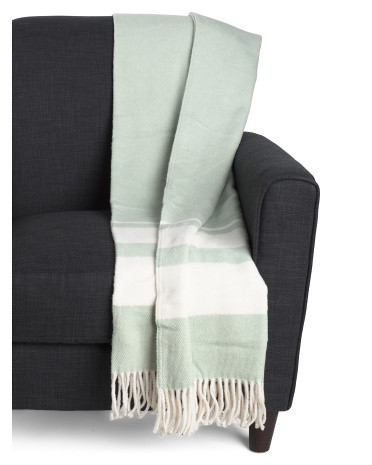 Made In Portugal Waffle Knit Striped Throw | TJ Maxx