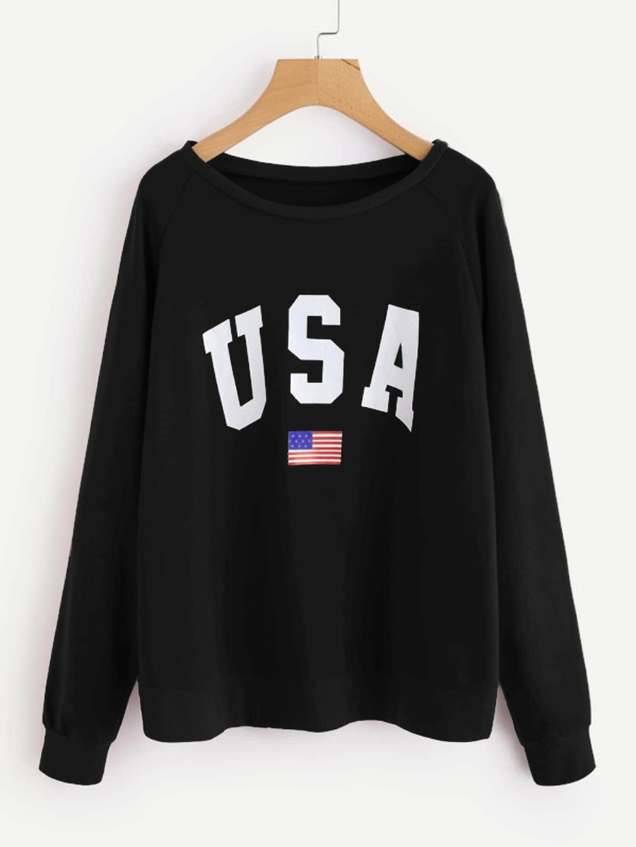 Raglan Sleeve Letter Print Sweatshirt | SHEIN