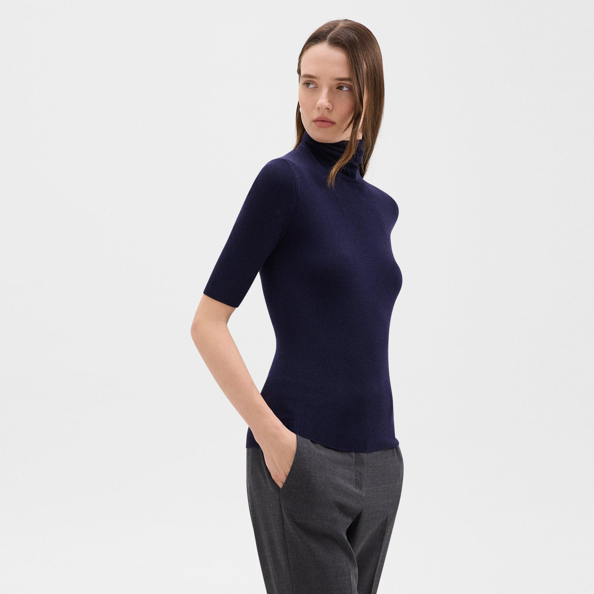 Leenda Short-Sleeve Turtleneck in Regal Wool | Theory