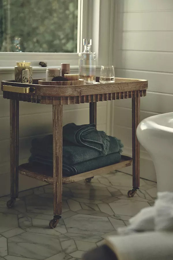 Norma Fluted Oak Bar Cart | Anthropologie (US)