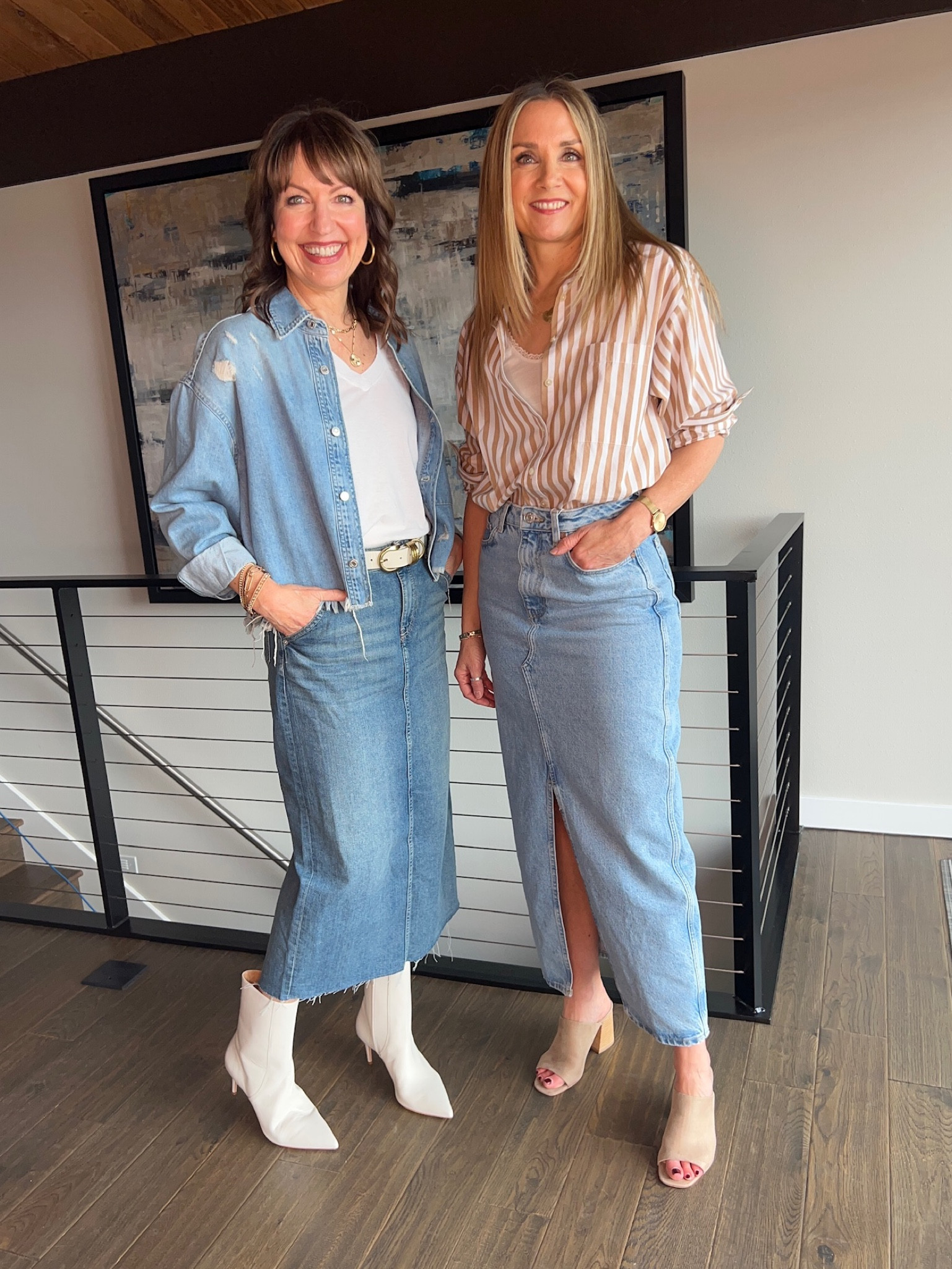 Denim midi skirts! Sizes going fast! Wearing a small. Striped button down shirt, white boots, spring heels

Spring outfit, spring dress, workwear, denim skirt, peep toe mules, mango, Nordstrom 

#LTKunder100 #LTKunder50 #LTKworkwear