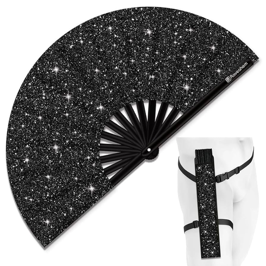 Glitter Large Rave Folding Clack Hand Fan with holster for men/women Handheld Fan for EDM,Festiva... | Amazon (US)