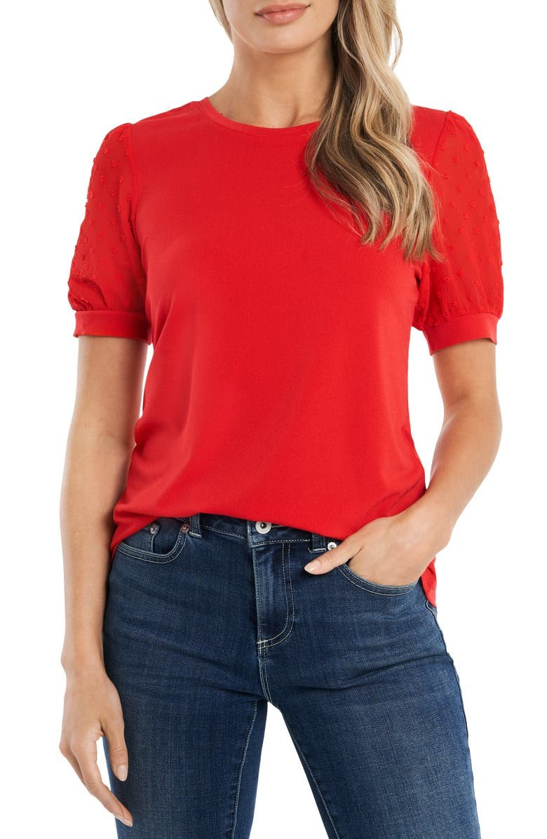 Puff Sleeve Mixed Media Top | Nordstrom