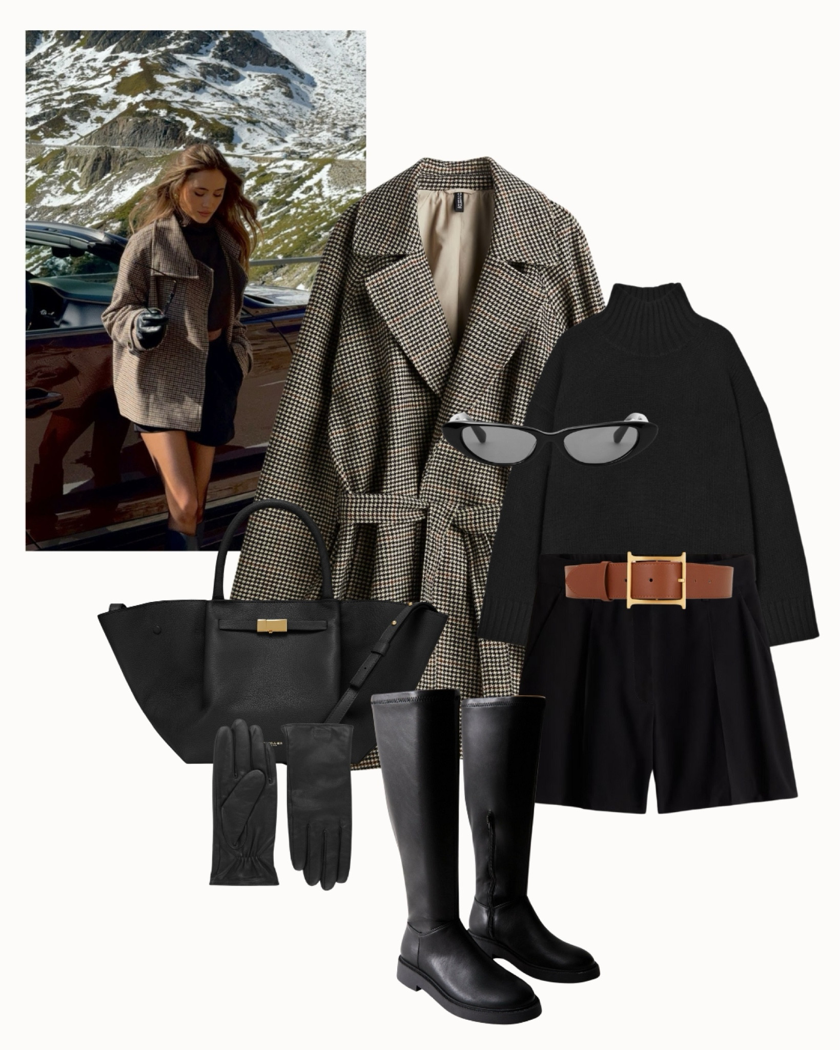 Wrapped up, but make it chic 🖤 my gorgeous houndstooth coat from Arket is last season, however this H&M new in coat is so similar! Styled with a chunky knit black roll neck jumper, tailored shorts, tights and knee high riding boots

#LTKautumn #LTKtravel #FashionMonth